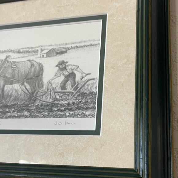 Vintage Amish Joseph Koch JoKo Tractor Pencil Drawing Print Framed Rural Artwork - Picture 4 of 4